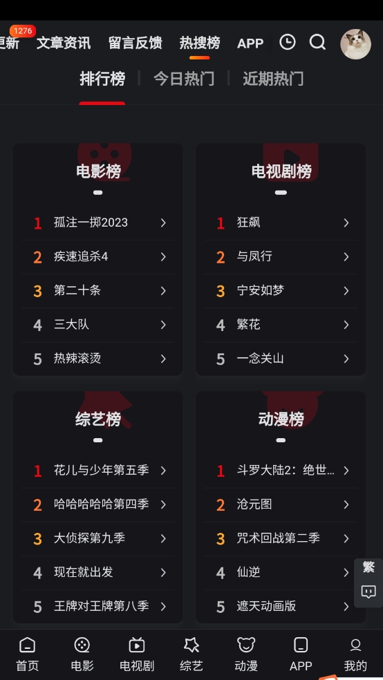 电影电视剧综艺动漫排行榜